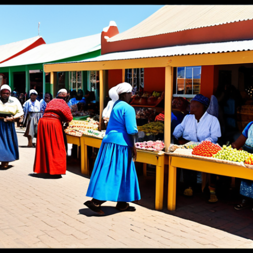 Home 3 나미비아 경제 성장과 산업 - "A vibrant marketplace in Windhoek, Namibia, showcasing local crafts and produce. People are fully c...