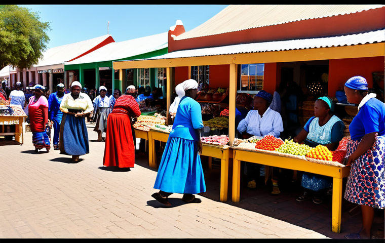 나미비아 경제 성장과 산업 - "A vibrant marketplace in Windhoek, Namibia, showcasing local crafts and produce. People are fully c...